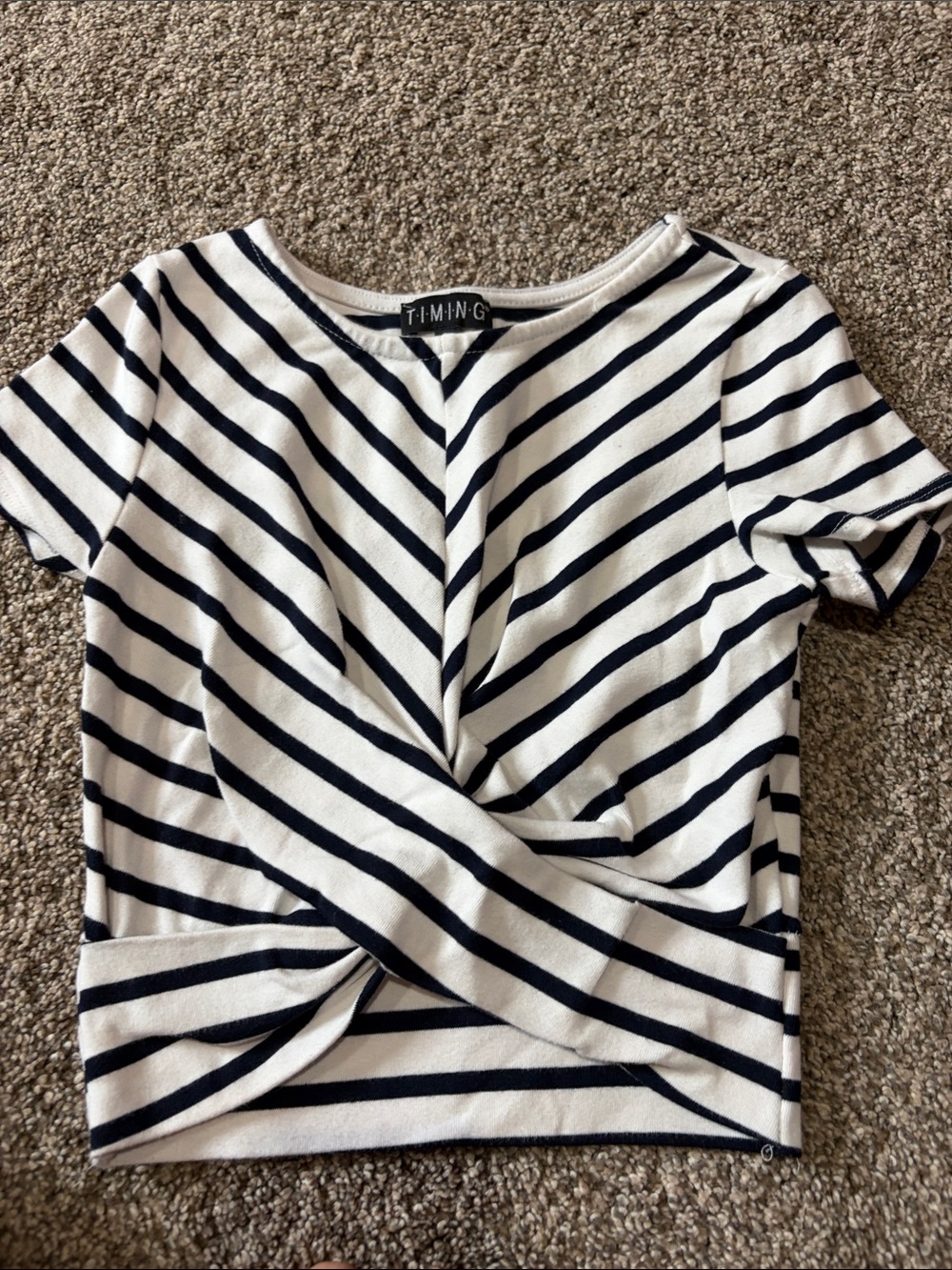 TIMING Navy & White Striped Twist-Front Tee